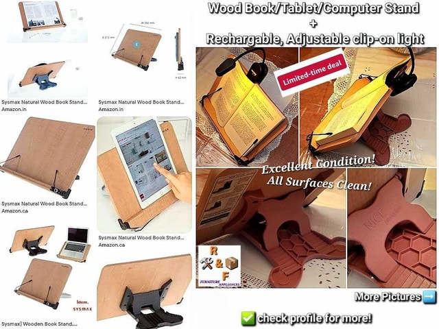 ✴️ NicePro Wooden Book/Tablet/Computer Stand+Rechargable Light