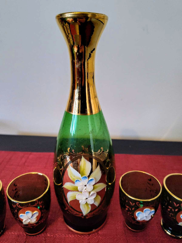 Vintage Bohemian Green Glass Decanter Set - photo 2