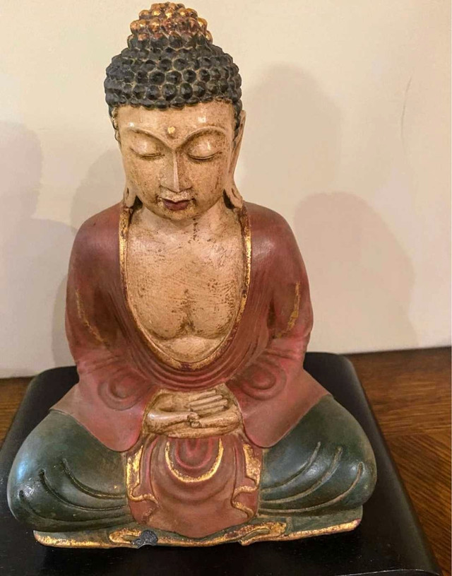 Ancient Buddha Statue with wooden stand. 7”x 10” - photo 2