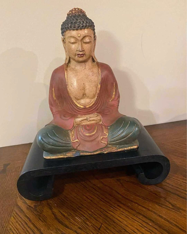 Ancient Buddha Statue with wooden stand. 7”x 10” - photo 5