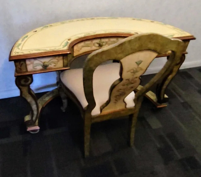 Vintage French Provincial Crescent Writing Desk W. Chair thumbnail