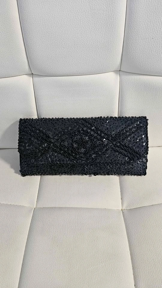 Black Beaded Sequin Clutch Bag
