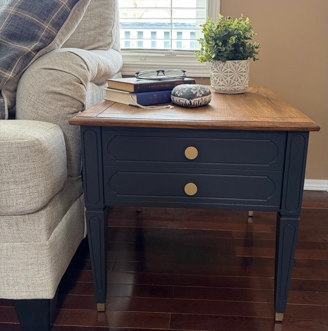 Refinished Wood End Table – Modern Black & Wood – Made in Canada