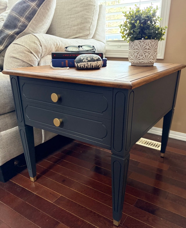 Refinished Wood End Table – Modern Black & Wood – Made in Canada - photo 2