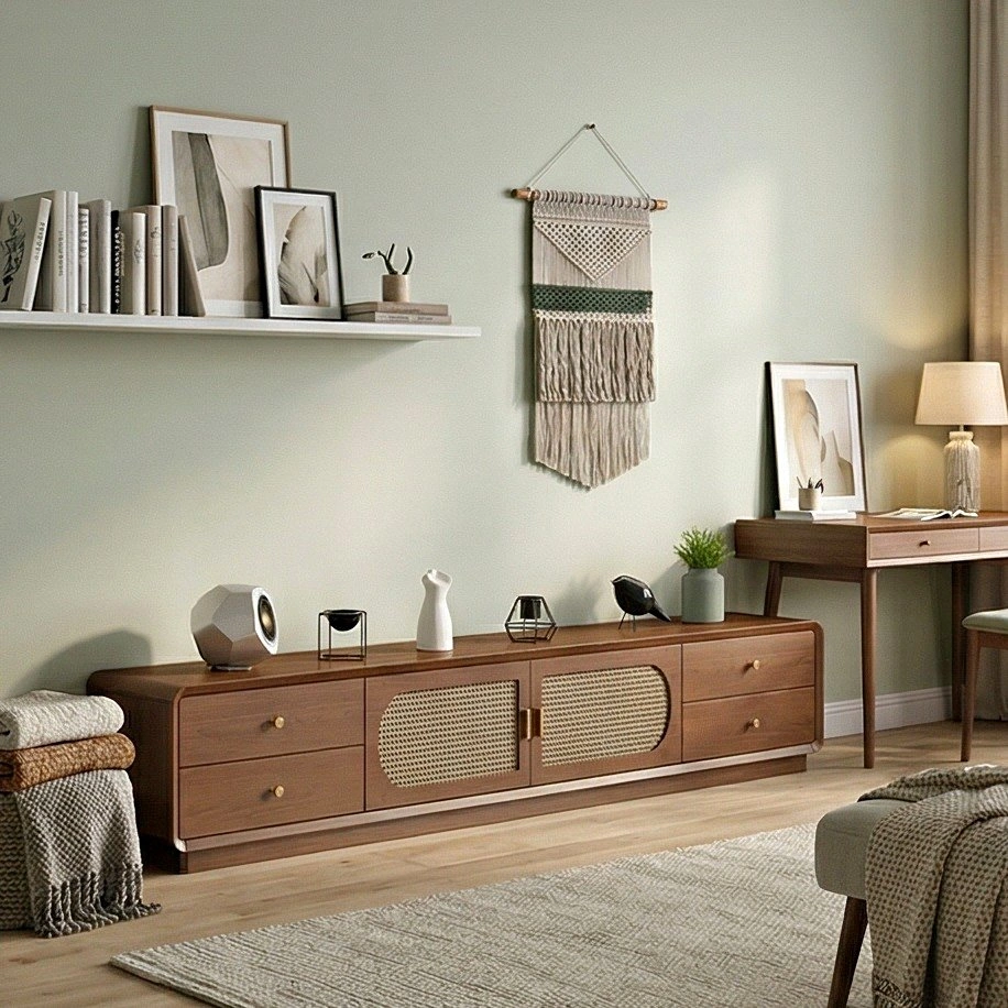Classic Rattan TV Console - Storage Cabinet