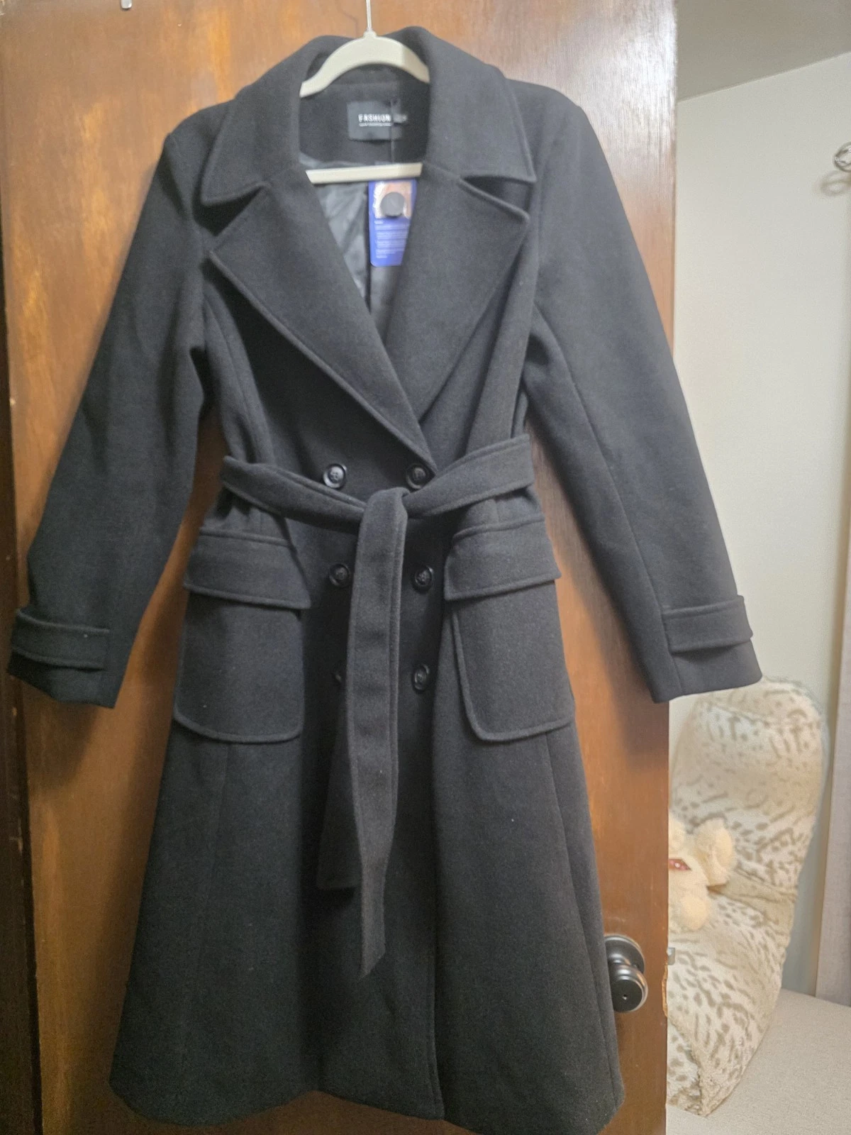 Women's Black Wool Blend Trench Coat - Size M/L
