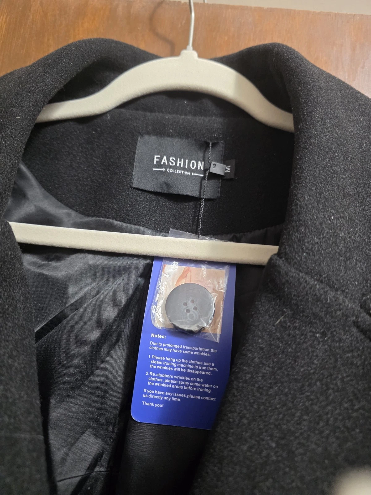 Women's Black Wool Blend Trench Coat - Size M/L - photo 2