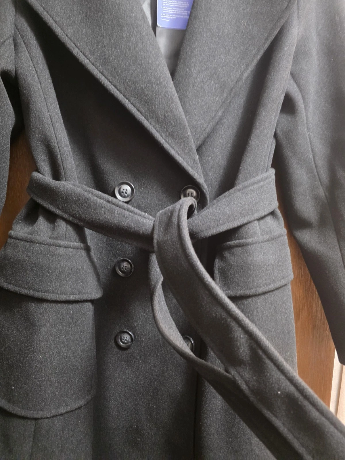 Women's Black Wool Blend Trench Coat - Size M/L - photo 4