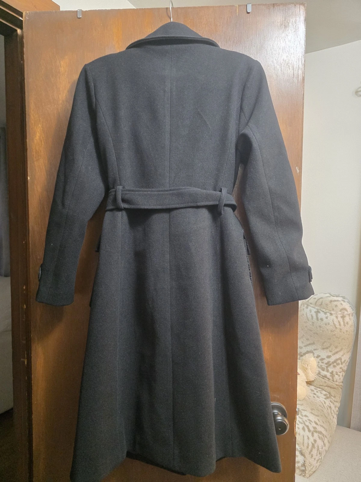 Women's Black Wool Blend Trench Coat - Size M/L - photo 5