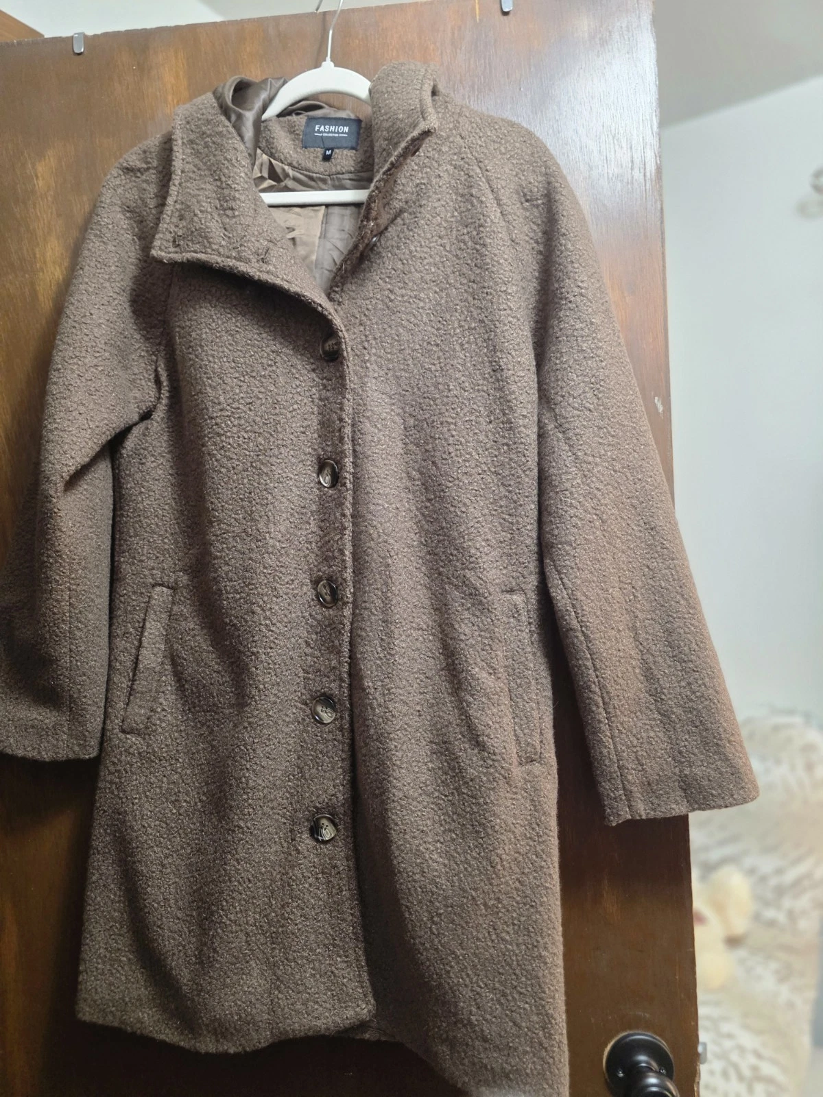 Chouyatou Notched Collar Single Breasted Wool Blend Over Coat M