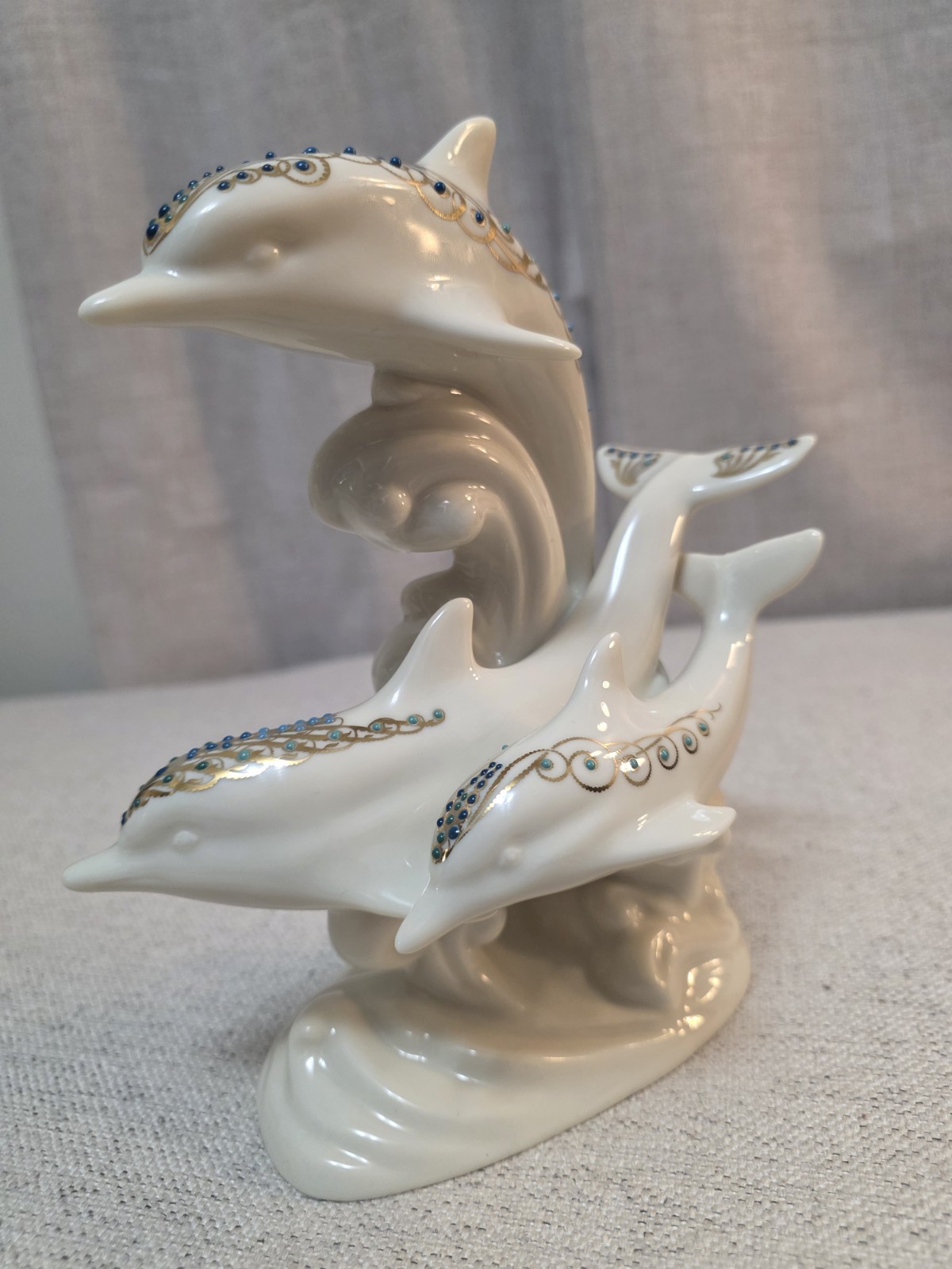 1996 Lenox China 3 Dolphins Figurine 8" Jeweled Collection