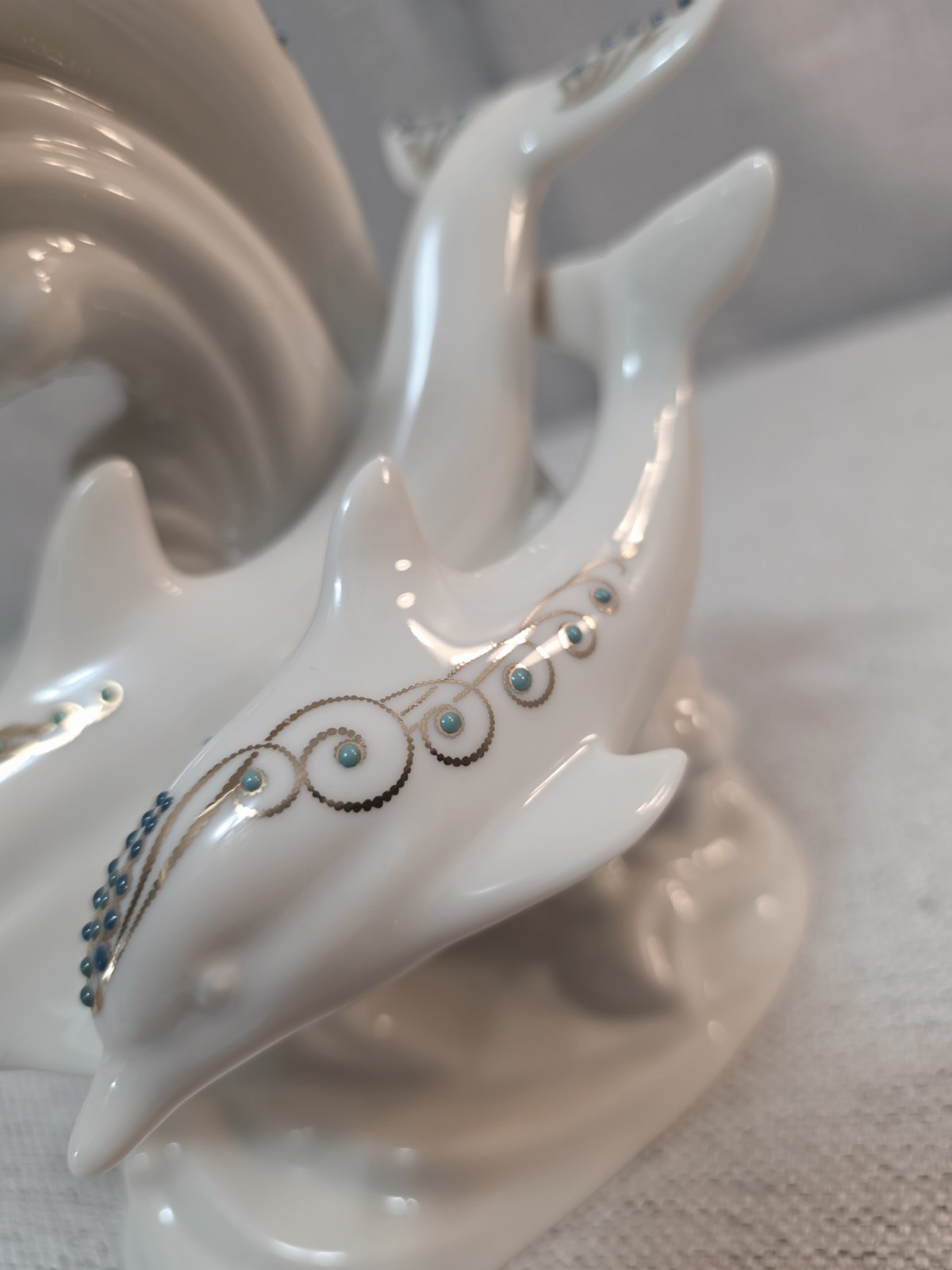 1996 Lenox China 3 Dolphins Figurine 8" Jeweled Collection - photo 4