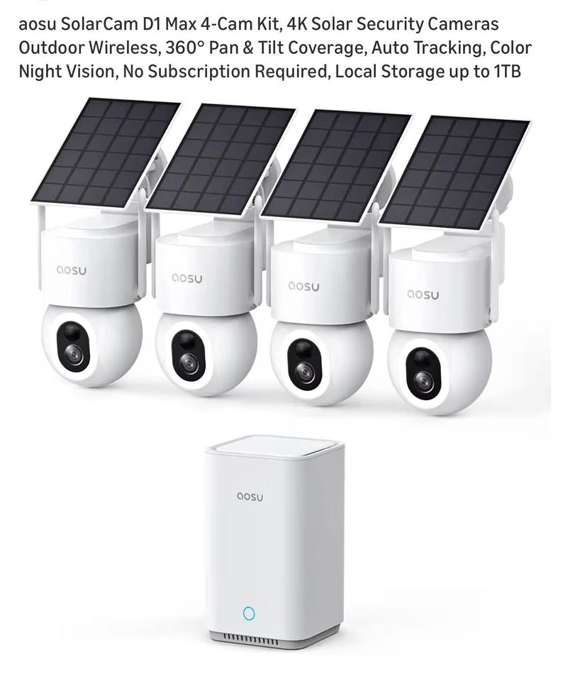 (New) SolarCam D1 Max 4-Cam Kit, 4K Solar Security Cameras