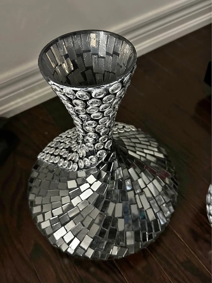 Beaded Silver Textured Decorative Vase