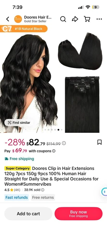 Doores Clip in Hair Extensions 120g 7pcs 150g 9pcs Human Hair