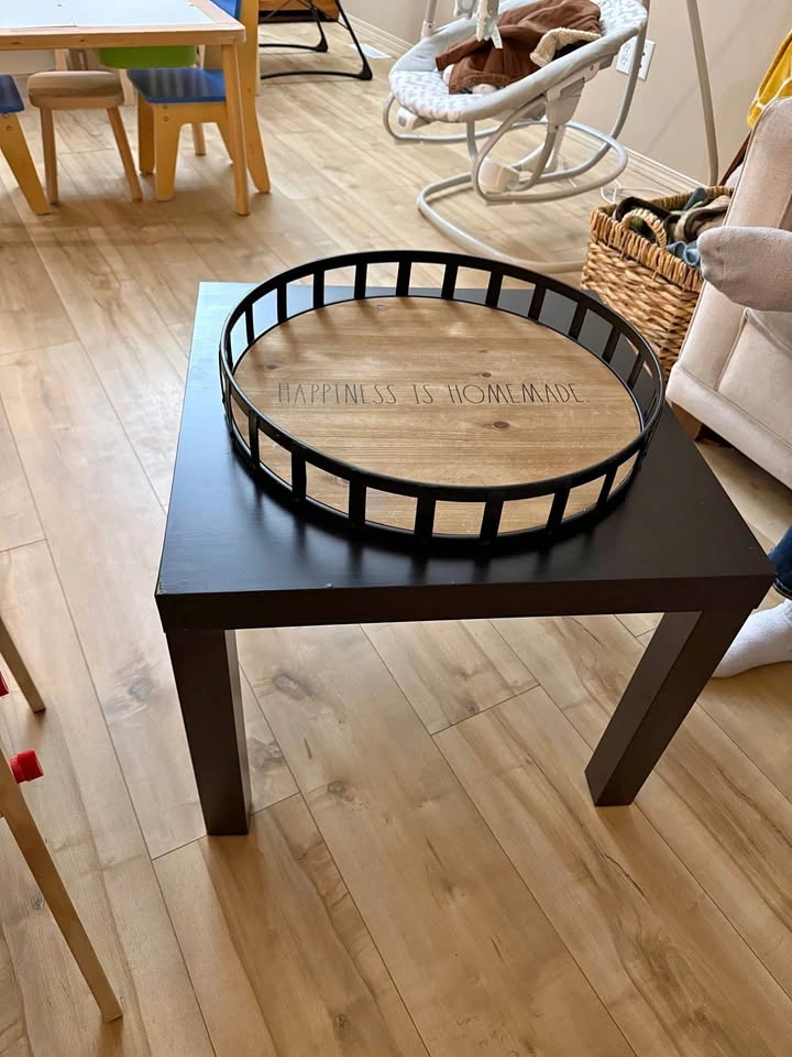Small coffee table and wooden tray