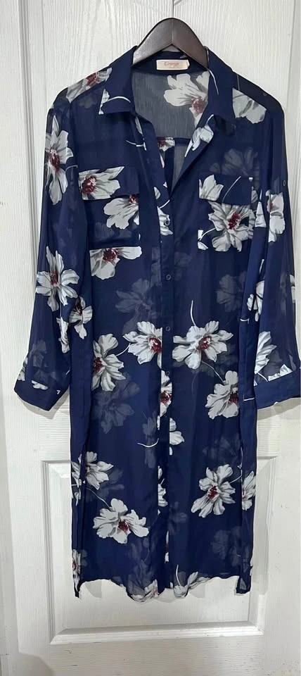 Floral Sheer Midi Kimono Duster Overlay - LG/XL