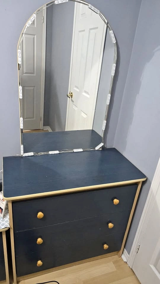 PICKUP ONLY - Dresser with Mirror + Lights - Blue & Wood Finish