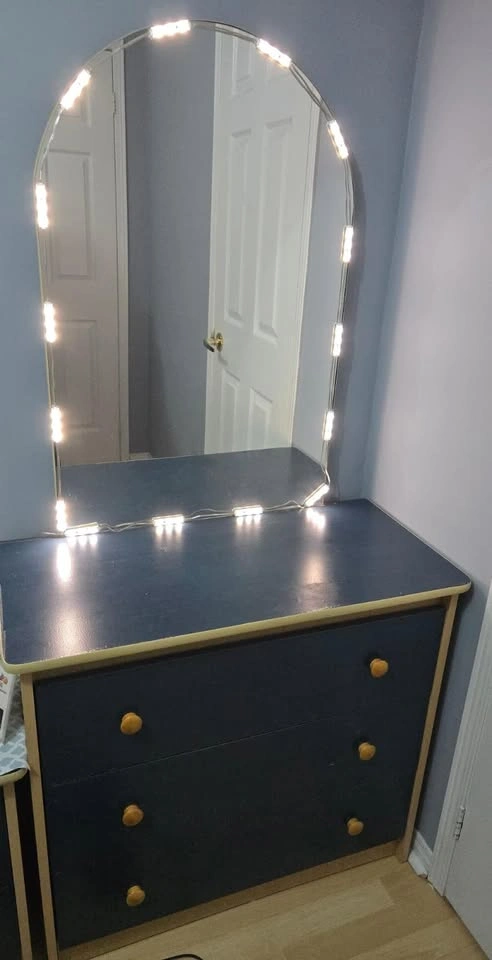 PICKUP ONLY - Dresser with Mirror + Lights - Blue & Wood Finish - photo 2
