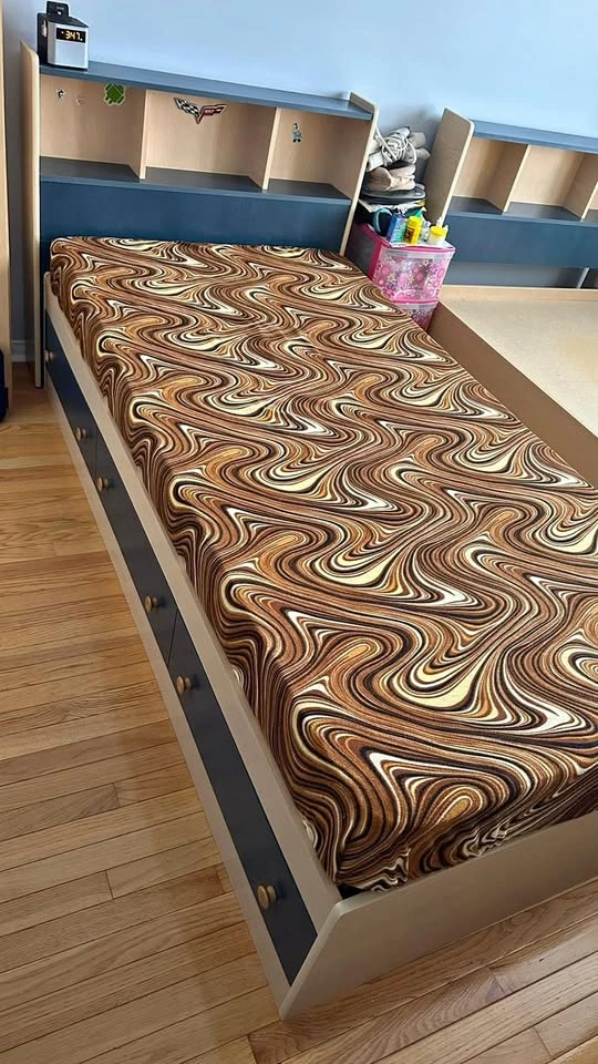PICKUP ONLY - Twin XL Bed - Blue & Wood Finish