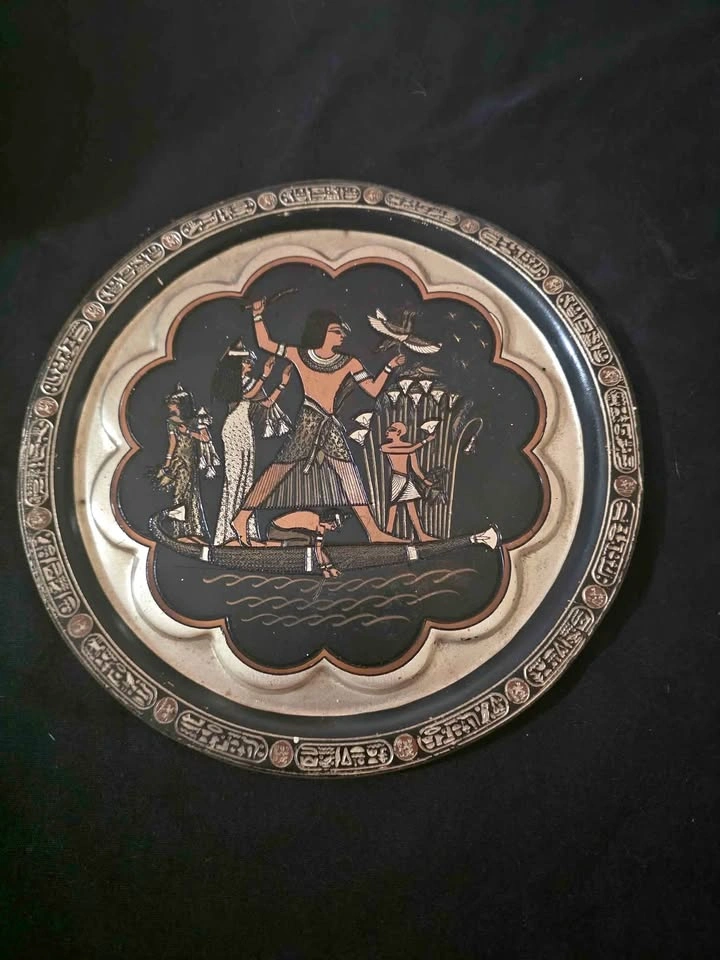 Vintage Egyptian Metal Plate Chariot & Pharaoh Wall Hanging