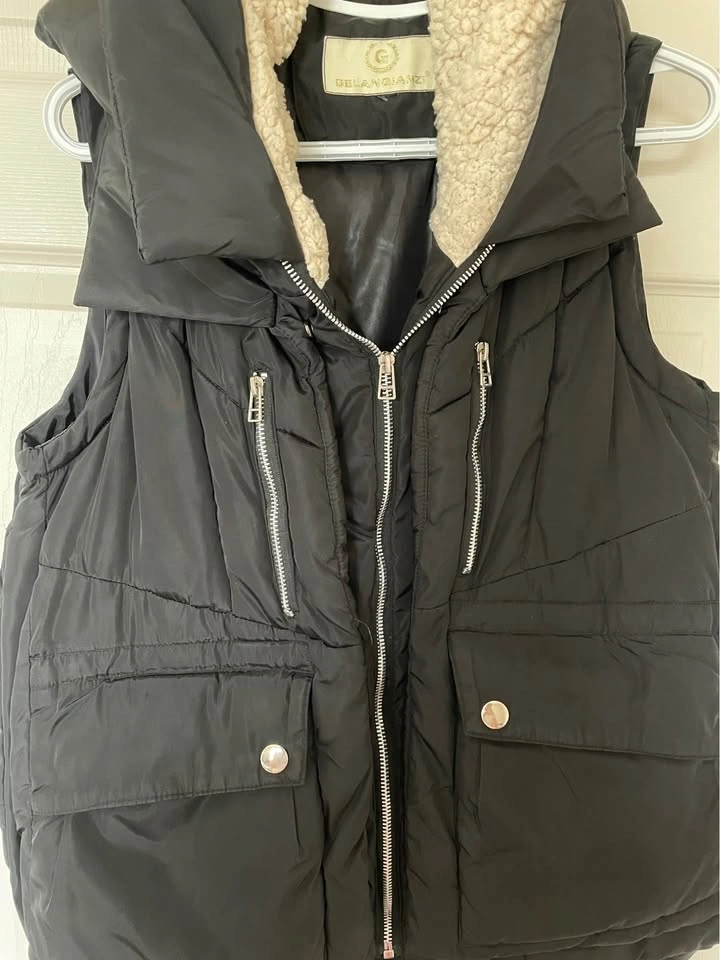 Black Puffer Vest with Sherpa Lining