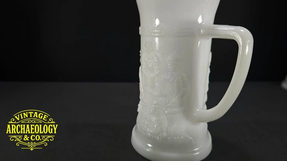 7 x MILK GLASS BEER STEIN W/ EMBOSSED TAVERN SCENE - photo 3