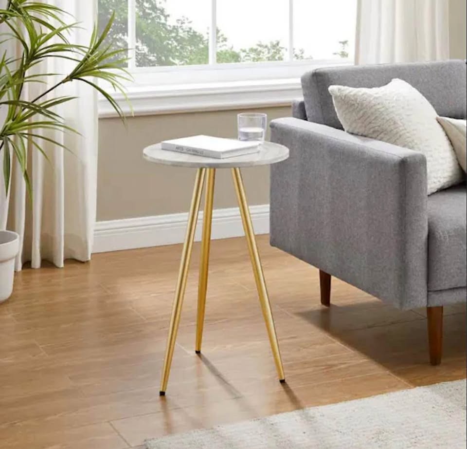 New Round White and Gold Side Table or Nightstand