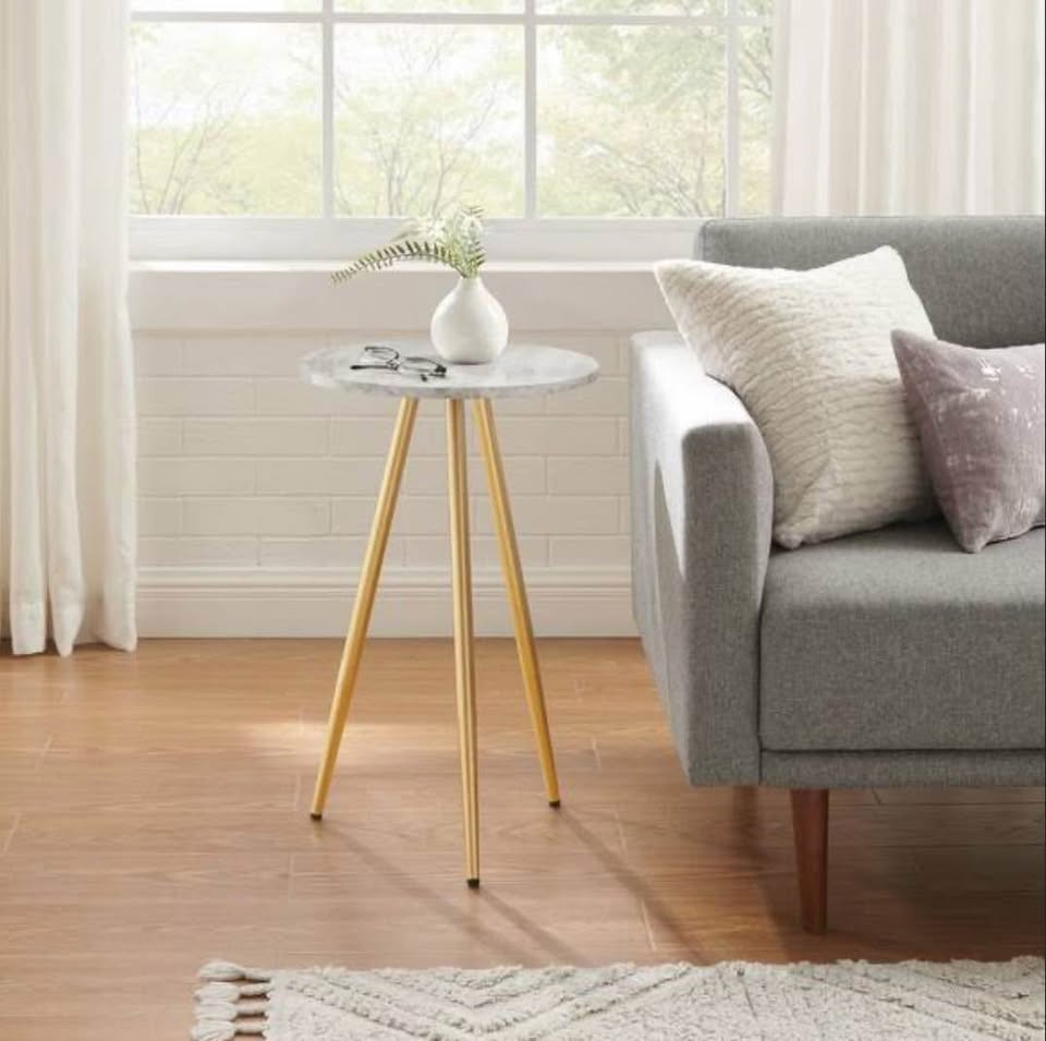 New Round White and Gold Side Table or Nightstand - photo 2
