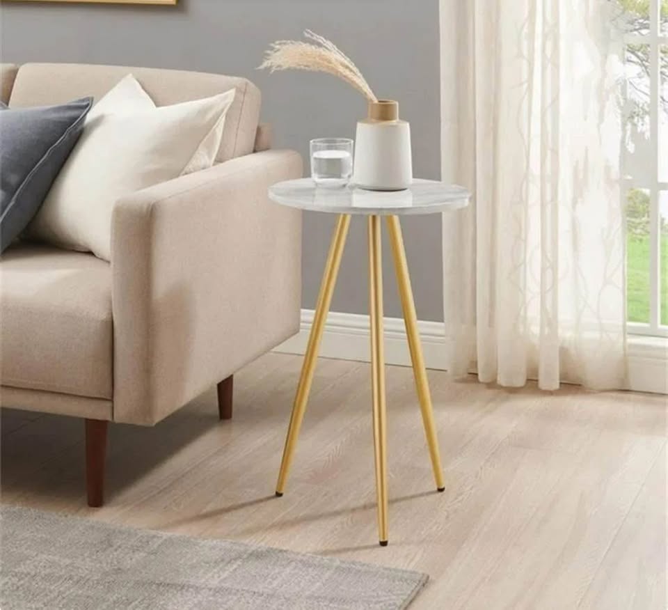New Round White and Gold Side Table or Nightstand - photo 5