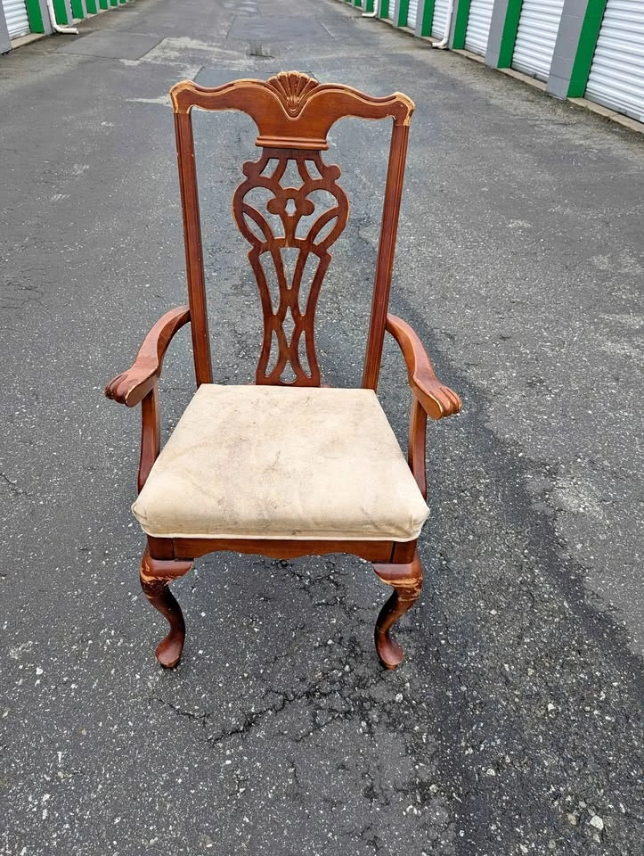 Vintage Wooden Armchair Carved Back