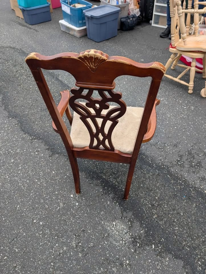 Vintage Wooden Armchair Carved Back - photo 3