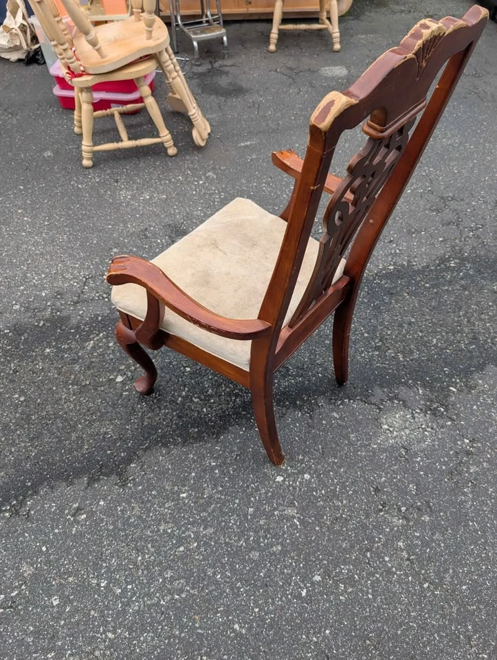 Vintage Wooden Armchair Carved Back - photo 4