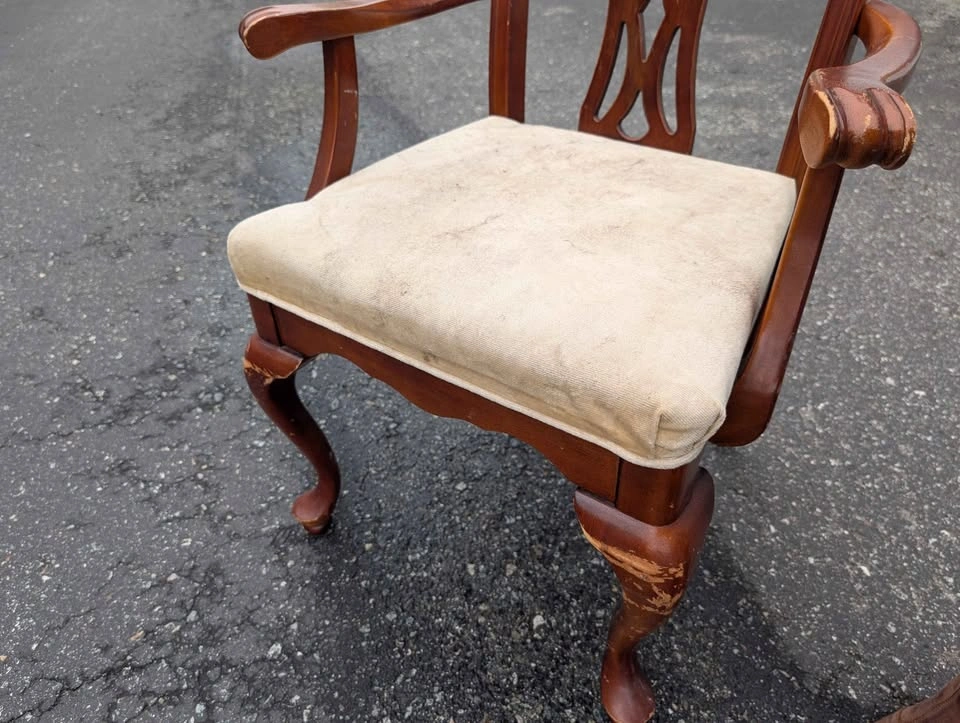 Vintage Wooden Armchair Carved Back - photo 5
