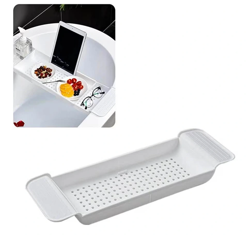 Expandable White Bathtub Caddy Tray