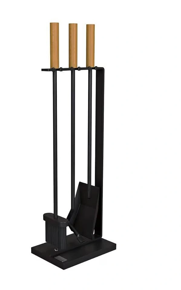 The Rack Co. Fireplace Tools Set - Black Metal & Wood