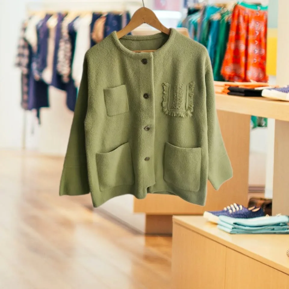 Women's Wool Blended Jacket Green Coat Brand New thumbnail