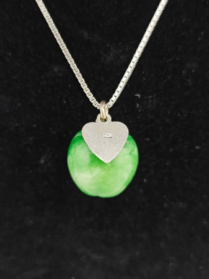 Gorgeous Green Jade Apple Pendant on 16" Sterling Silver Chain - photo 3