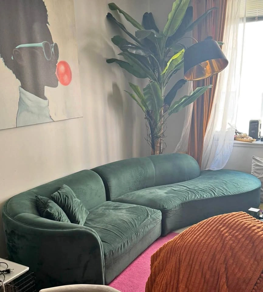126" Japandi Style Luxury Modern Velvet Curvy Couch