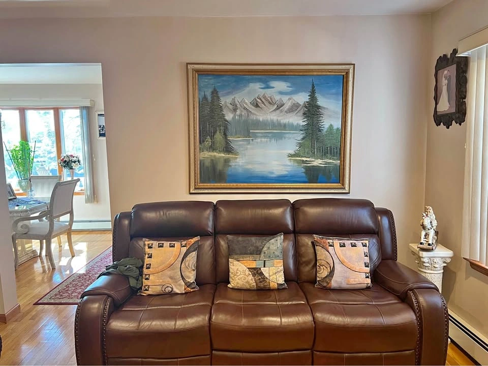 Vintage Oil on Canvas Mountain Lake Painting