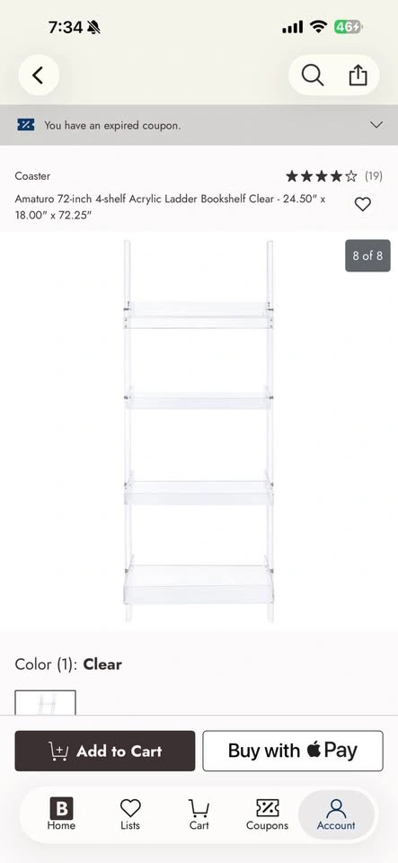 Amaturo 72-inch 4-shelf Acrylic Ladder Bookshelf Clear - photo 4