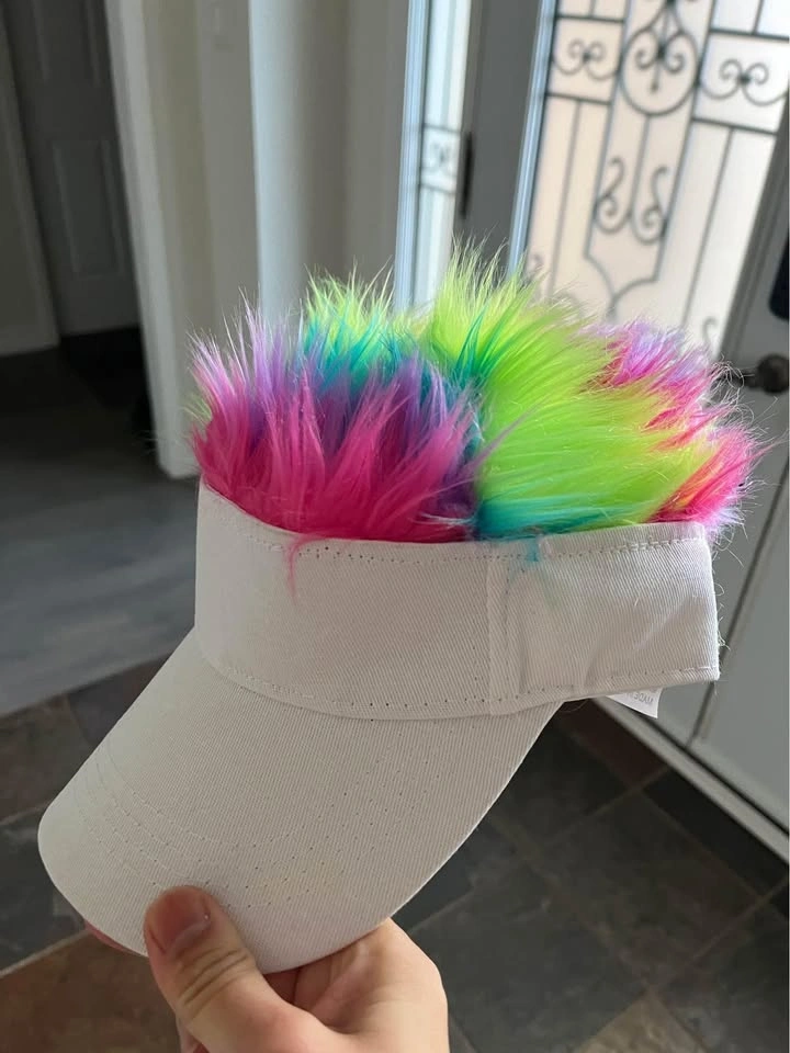 Funky hat with synthetic colored hair