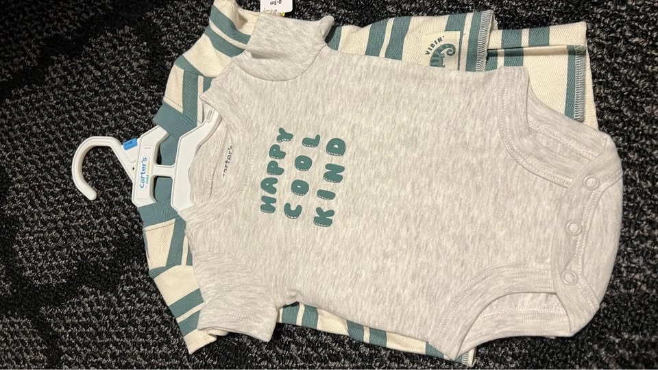 Child of Mine 0-3m Baby Bodysuit & Striped Outfit Set New w Tags - photo 3
