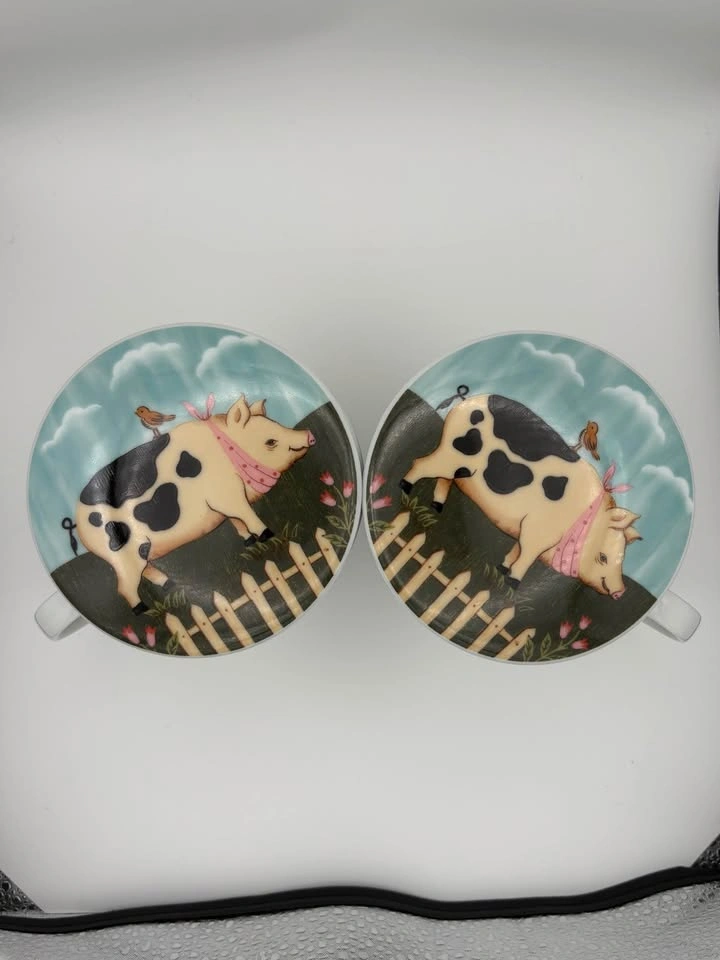 Set of 2 Farm Animal Tea Mugs with Lids and Infusers Cow Pig - photo 2