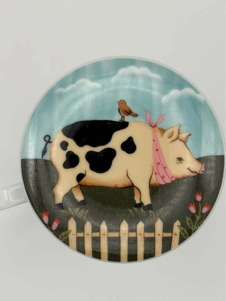 Set of 2 Farm Animal Tea Mugs with Lids and Infusers Cow Pig - photo 4