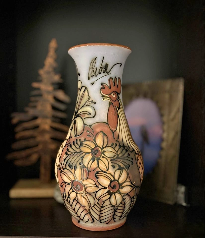Hand Painted Cuban Pottery Vase – Rooster Design (Signed)
