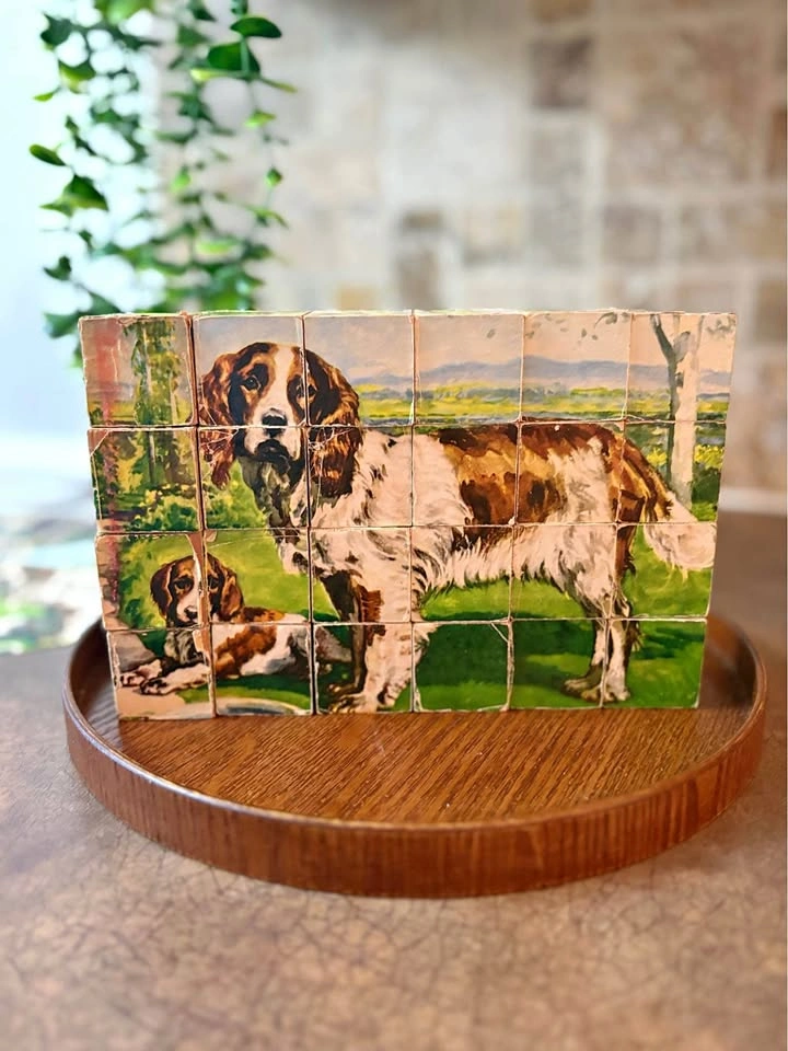Vintage Wooden Farm Animal Puzzle Blocks – Rustic / Worn