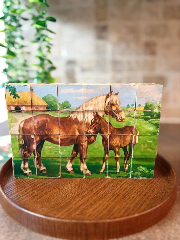 Vintage Wooden Farm Animal Puzzle Blocks – Rustic / Worn - photo 3