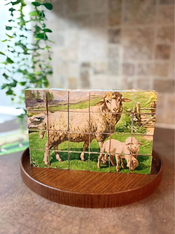 Vintage Wooden Farm Animal Puzzle Blocks – Rustic / Worn - photo 4