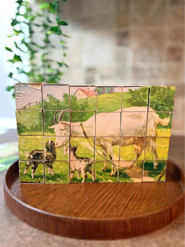Vintage Wooden Farm Animal Puzzle Blocks – Rustic / Worn - photo 5